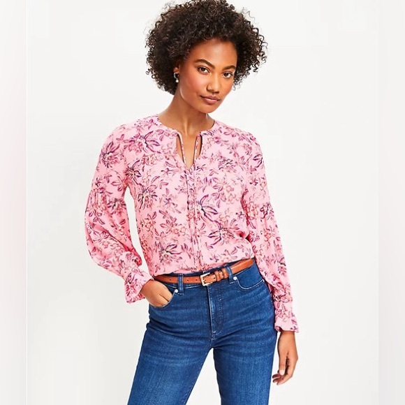 LOFT Tops - NWT Loft Vine Ruffle Cuff Tie Neck Blouse